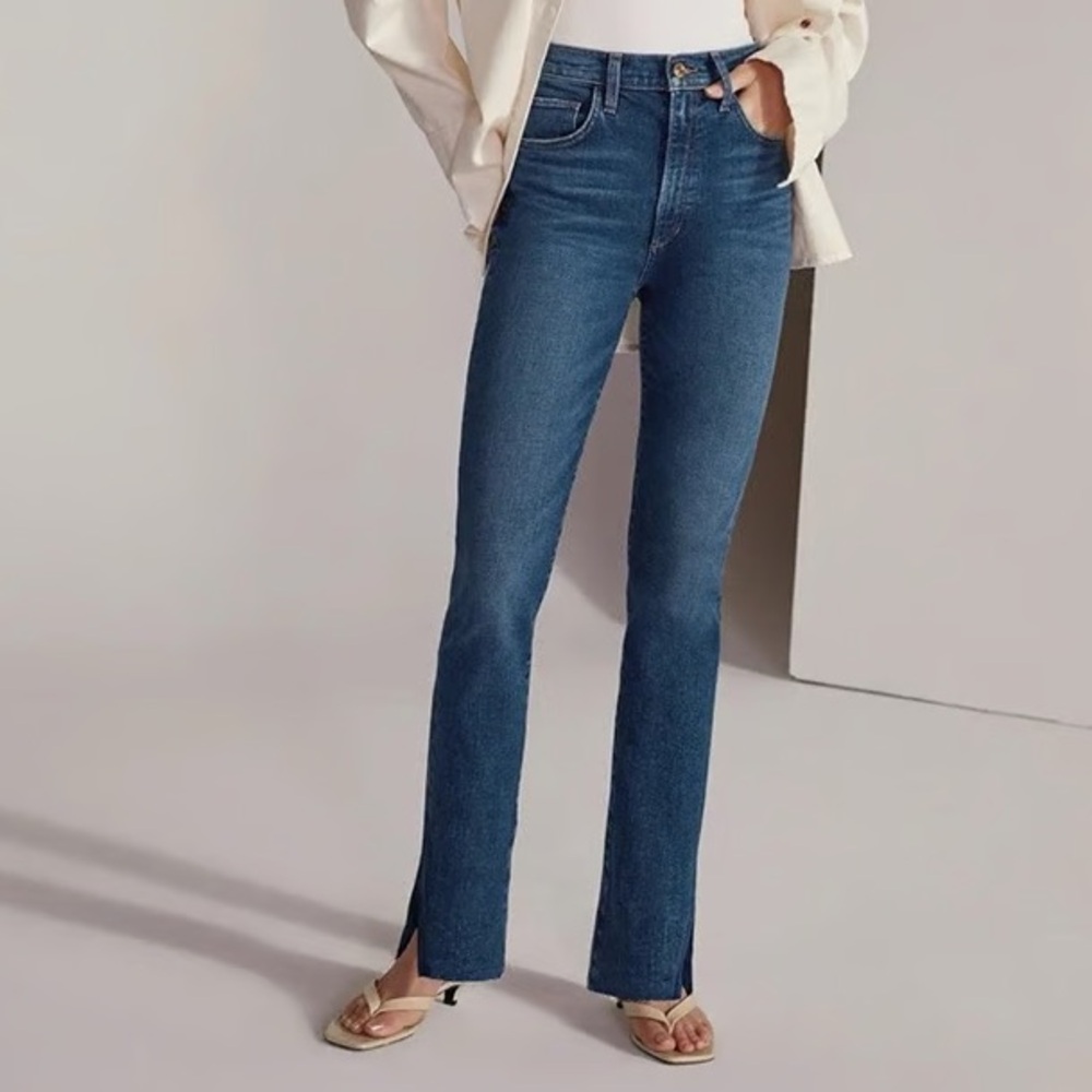 NWOT Favorite Daughter Valentina Shortie Split Raw Hem Mini Bootcut Jeans